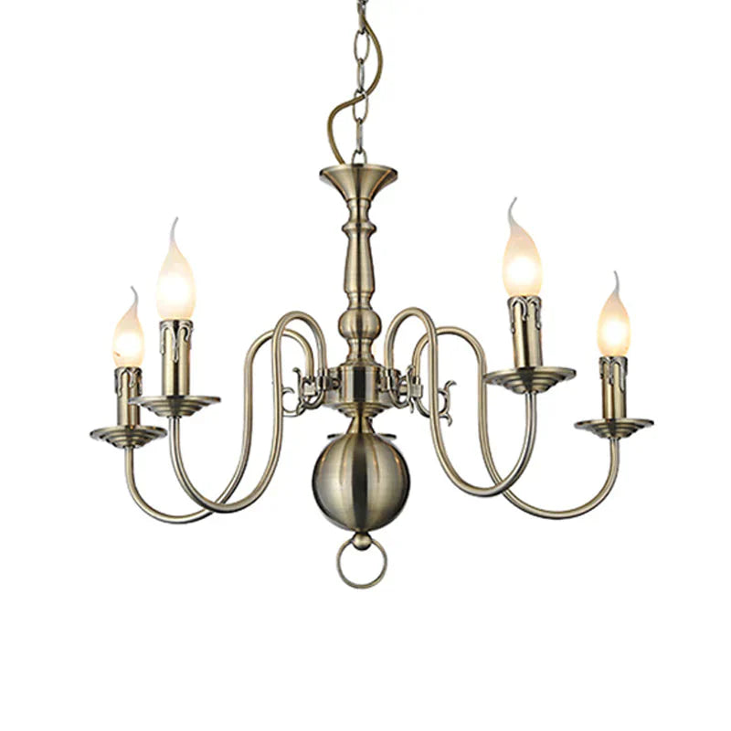 5 Lights Ceiling Light Traditional Swirled Arm Metal Hanging Chandelier In Chrome For Living Room