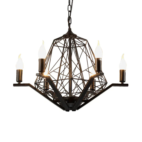 6 Lights Ceiling Light Traditional Candle Metal Hanging Chandelier In Black/White With Geometric