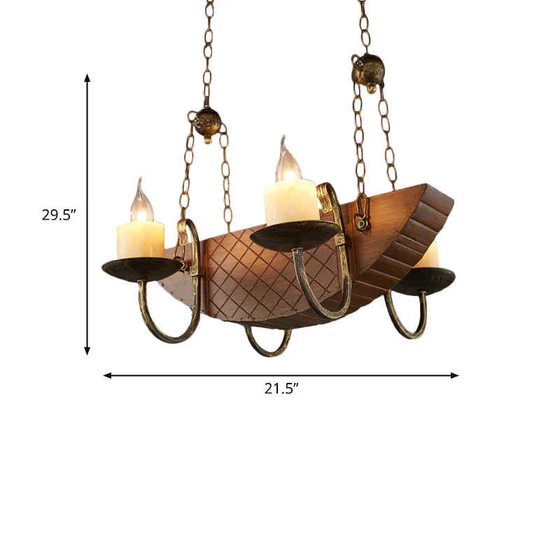 4 Bulbs Candle Chandelier Light Traditional Black Wood Hanging Ceiling Fixture For Dining Room