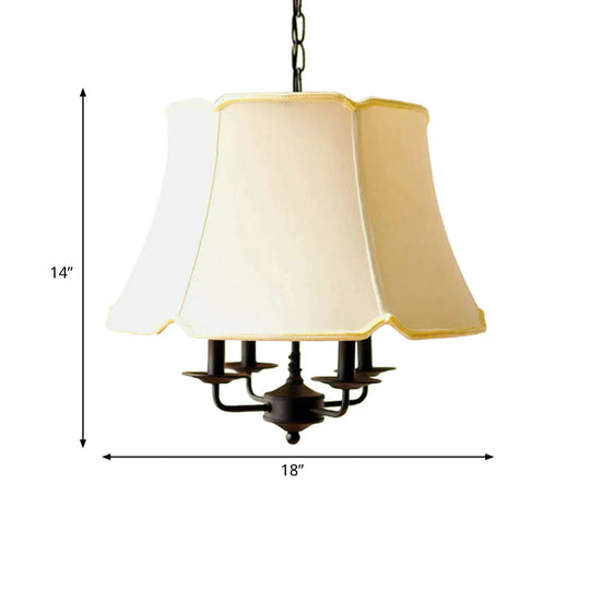 Tapered Dining Room Ceiling Chandelier Nordic Fabric 4 Lights White Hanging Fixture For Bedroom