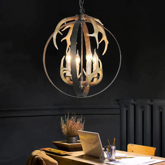 4/8 Lights Chandelier Lighting Fixture Loft Spherical Metal Ceiling Suspension Lamp In Black For