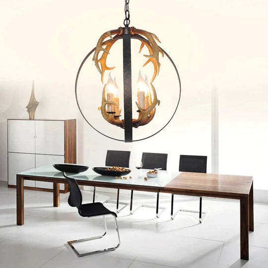 4/8 Lights Chandelier Lighting Fixture Loft Spherical Metal Ceiling Suspension Lamp In Black For