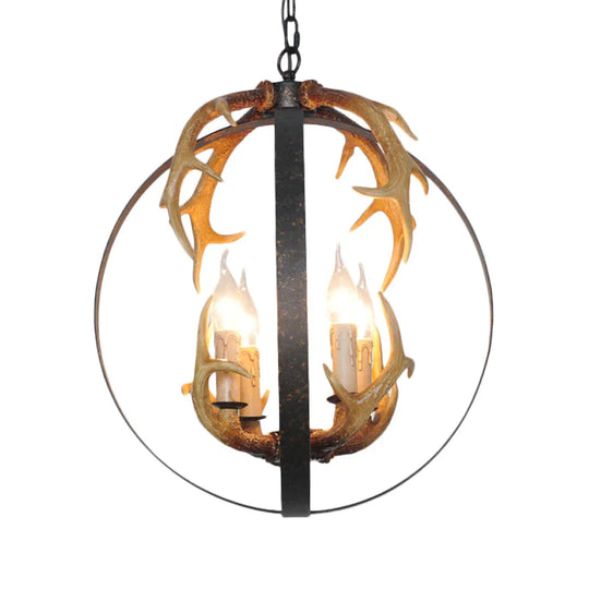 4/8 Lights Chandelier Lighting Fixture Loft Spherical Metal Ceiling Suspension Lamp In Black For