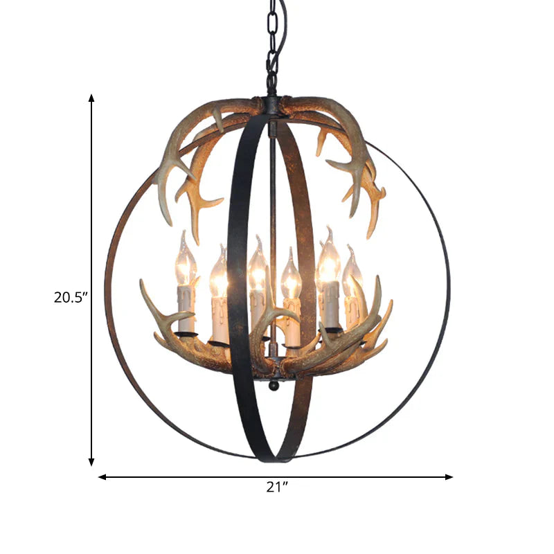 4/8 Lights Chandelier Lighting Fixture Loft Spherical Metal Ceiling Suspension Lamp In Black For