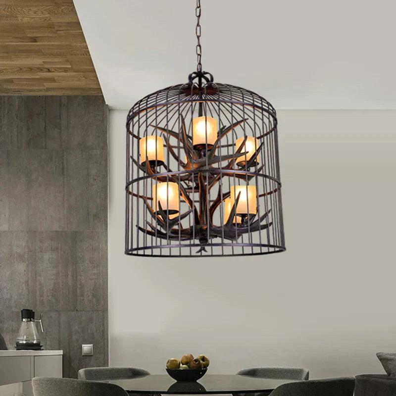 Black Bird Cage Pendant Chandelier Traditional Metal 8 - Head Dining Room Hanging Ceiling Light