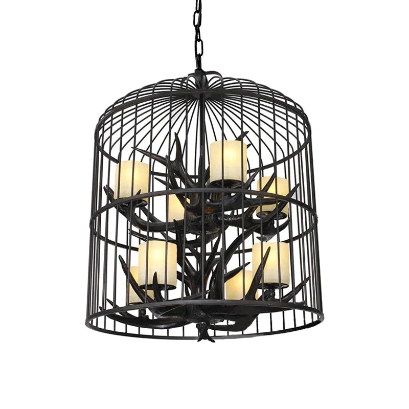 Black Bird Cage Pendant Chandelier Traditional Metal 8 - Head Dining Room Hanging Ceiling Light