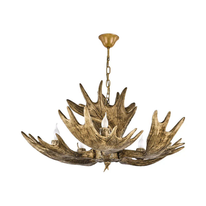 Deer Antler Resin Ceiling Light Traditional 5 - Bulb Living Room Pendant Chandelier In Brown