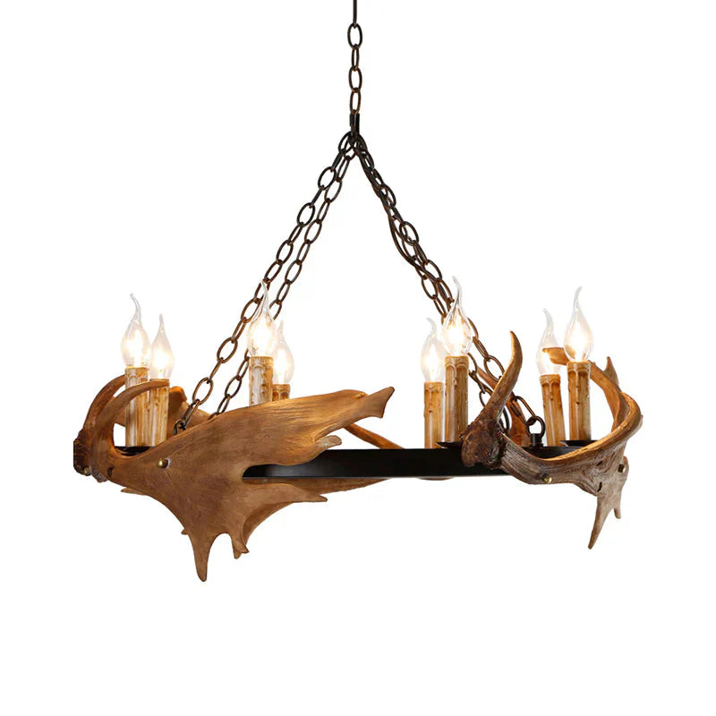 Brown Faux Antler Pendant Chandelier Rustic Resin 6/8 Heads Bedroom Hanging Ceiling Light