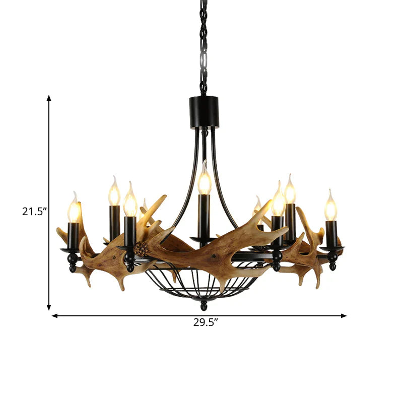 Brown 9 Lights Chandelier Lighting Rustic Metal Wine Barrel Pendant Lamp For Living Room