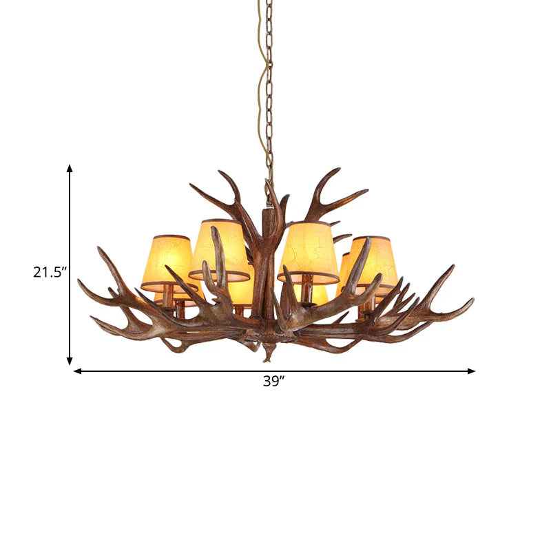 Rustic Cone Hanging Pendant 4/6/8 - Light Resin Ceiling Chandelier In Brown For Living Room