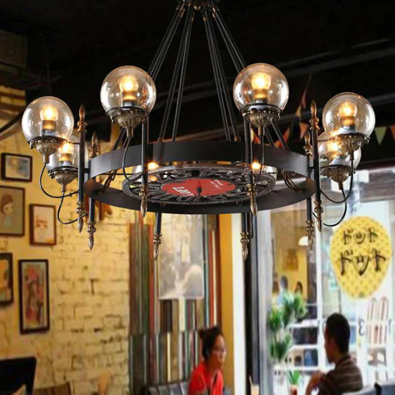 6/8 Lights Globe Chandelier Traditional Style Black Metal Pendant Light Fixture For Dining Room 8 /