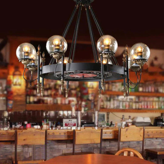 6/8 Lights Globe Chandelier Traditional Style Black Metal Pendant Light Fixture For Dining Room