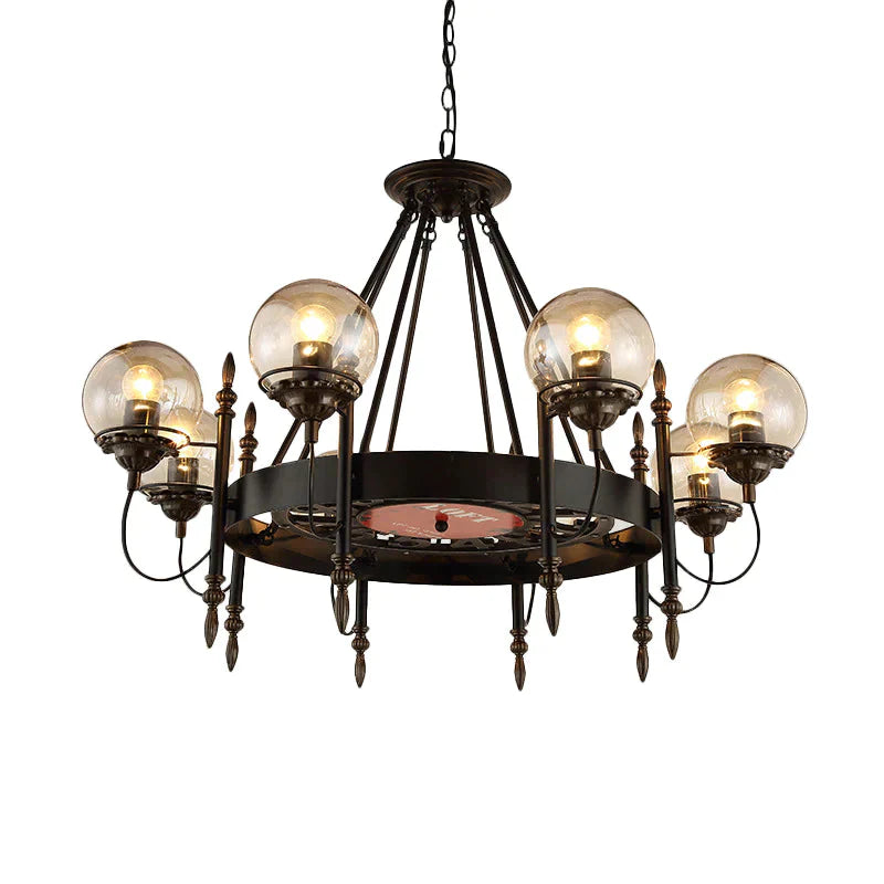 6/8 Lights Globe Chandelier Traditional Style Black Metal Pendant Light Fixture For Dining Room