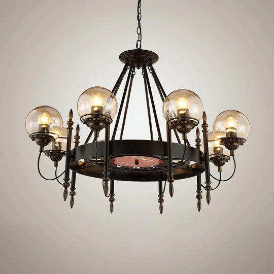 6/8 Lights Globe Chandelier Traditional Style Black Metal Pendant Light Fixture For Dining Room