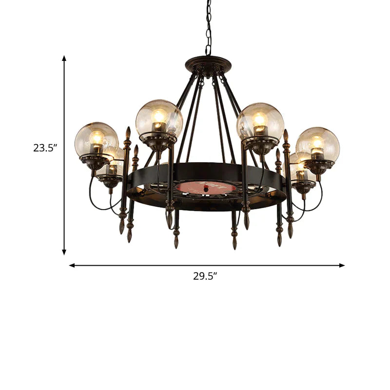 6/8 Lights Globe Chandelier Traditional Style Black Metal Pendant Light Fixture For Dining Room