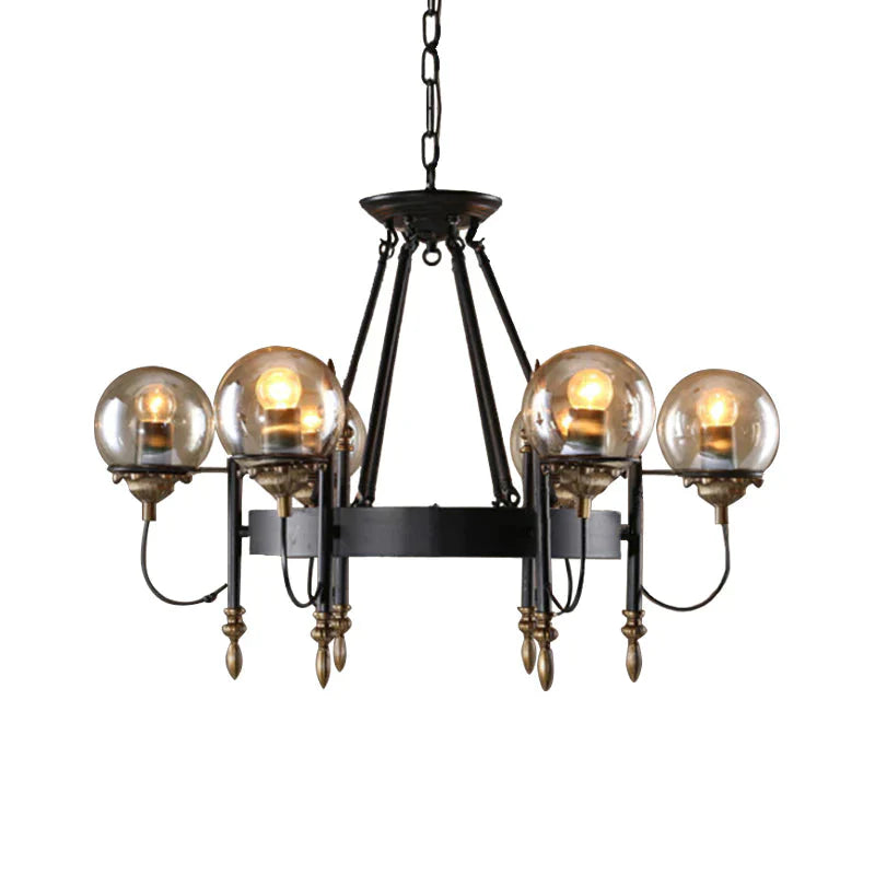 6/8 Lights Globe Chandelier Traditional Style Black Metal Pendant Light Fixture For Dining Room