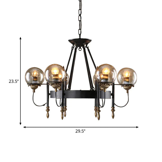 6/8 Lights Globe Chandelier Traditional Style Black Metal Pendant Light Fixture For Dining Room