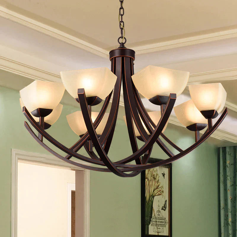 Tapered Frosted Glass Chandelier Lighting Classic 4/6/8 Lights Living Room Pendant In Rust With
