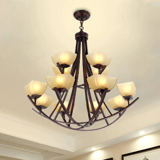 Tapered Frosted Glass Chandelier Lighting Classic 4/6/8 Lights Living Room Pendant In Rust With