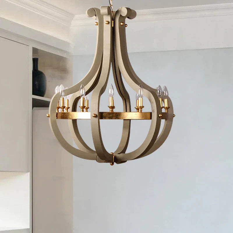 Wood Bend Chandelier Lamp Contemporary 6/12 Bulbs Gold Pendant Lighting Fixture With Adjustable