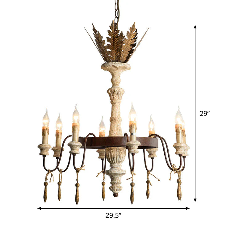 8 Bulbs Spur Ceiling Chandelier Traditional Metal Suspended Lighting Fixture In Rust