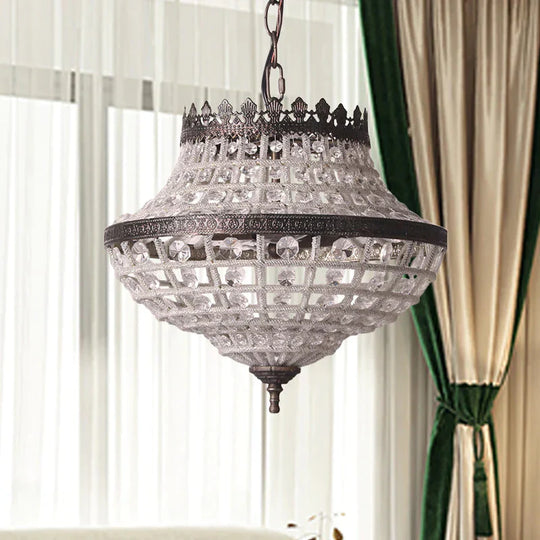 2 Bulbs Laser - Cut Ceiling Chandelier Traditional Crystal Suspended Lighting Fixture In Bronze