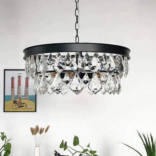 2 - Layer 3 Heads Black Hanging Lamp With Crystals For Dining Room