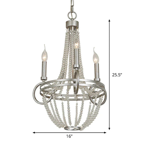 Crystal Candle Chandelier Lamp Retro 3 Heads Silver Ceiling Pendant Light For Living Room