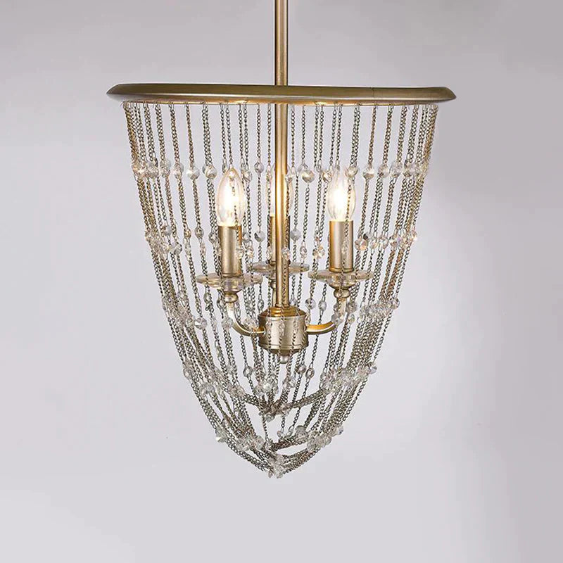 3 Bulbs Cone Ceiling Chandelier Contemporary Crystal Suspended Lighting Fixture In Gold