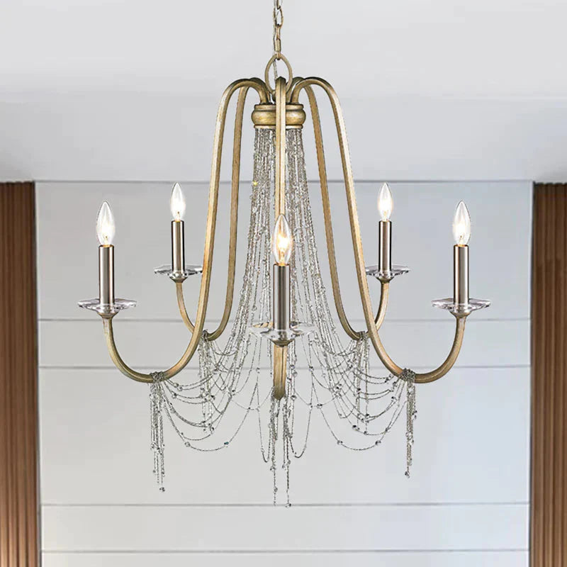 Nordic Starburst Hanging Chandelier Crystal 5 Bulbs Suspension Light In Gold For Living Room