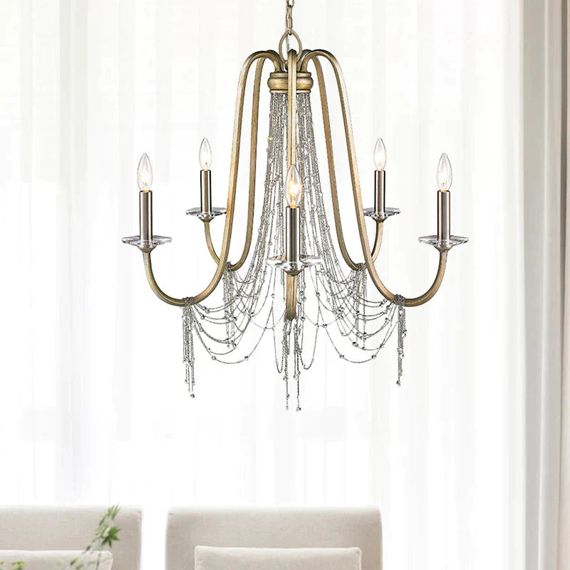 Nordic Starburst Hanging Chandelier Crystal 5 Bulbs Suspension Light In Gold For Living Room