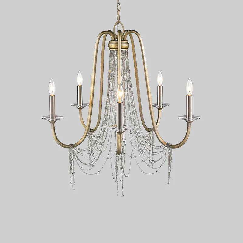 Nordic Starburst Hanging Chandelier Crystal 5 Bulbs Suspension Light In Gold For Living Room