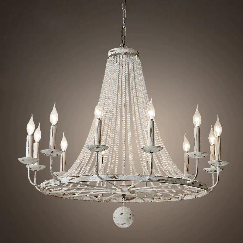 Distressed White Candle Ceiling Chandelier Modernism Crystal 5/6/8 Heads Hanging Light Fixture