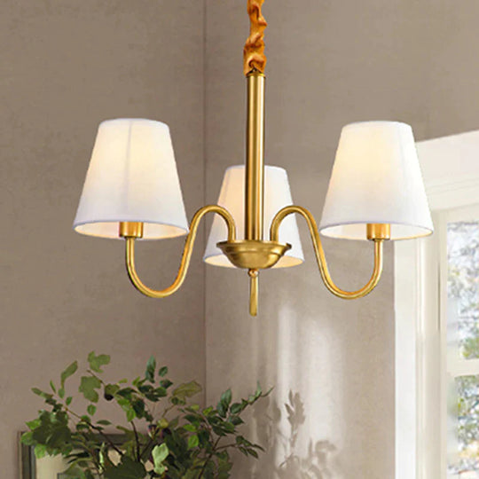 Fabric Tapered Hanging Chandelier Traditional 3/5/6 Lights Living Room Pendant Light In Brass 3 /