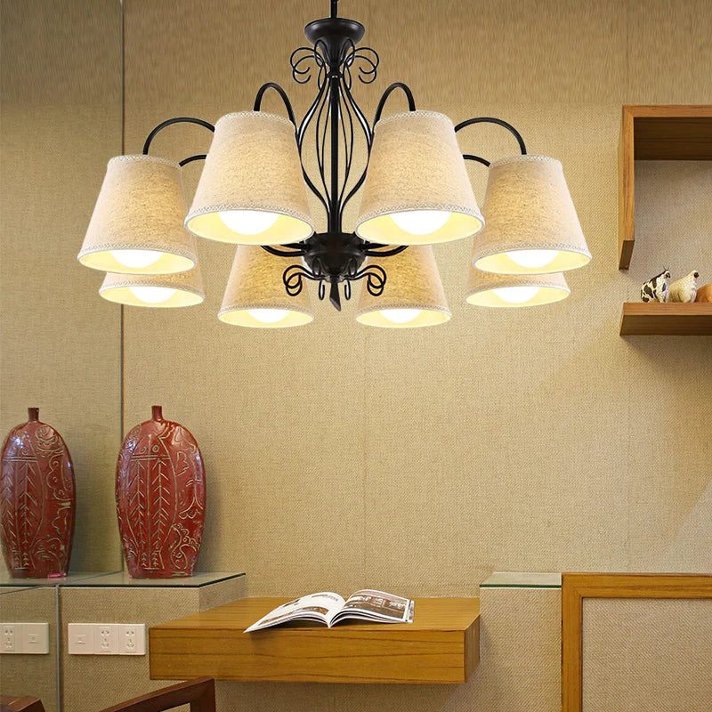 3/6/8 Bulbs Ceiling Lamp With Cone Fabric Shade Classic Living Room Chandelier Pendant Light In