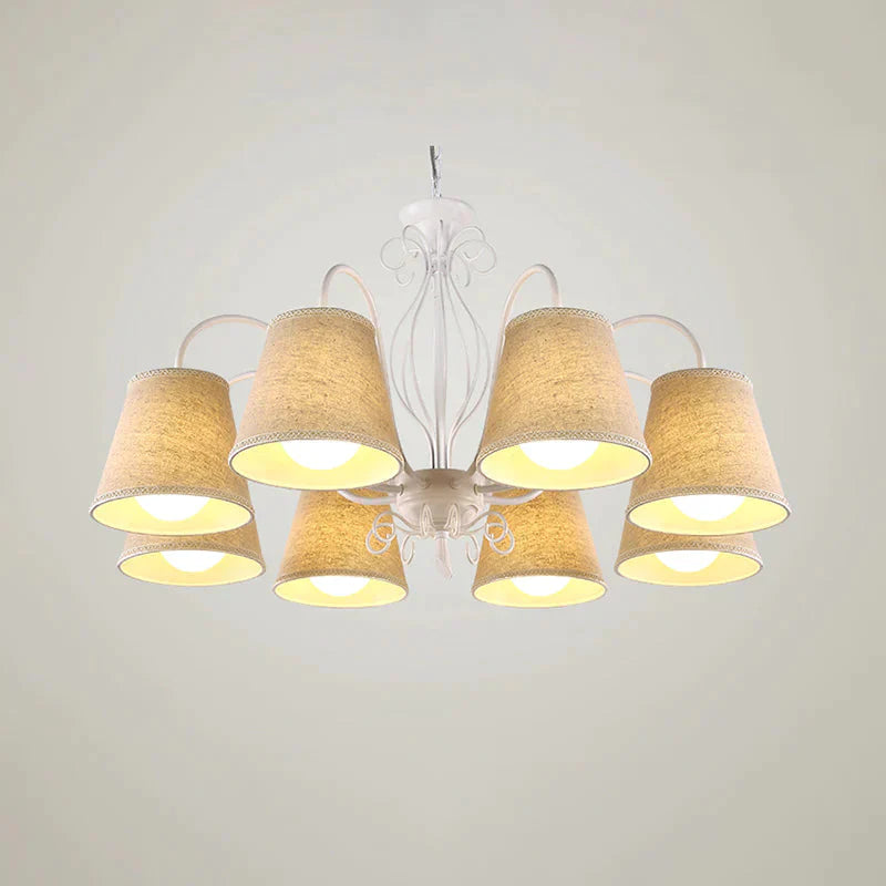 3/6/8 Bulbs Ceiling Lamp With Cone Fabric Shade Classic Living Room Chandelier Pendant Light In