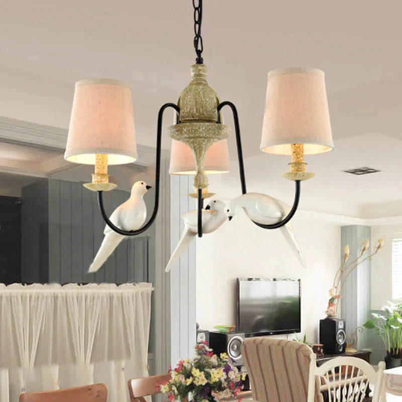 3/8 Lights Fabric Hanging Chandelier Traditional Flaxen Tapered Dining Room Pendant Light Fixture 3