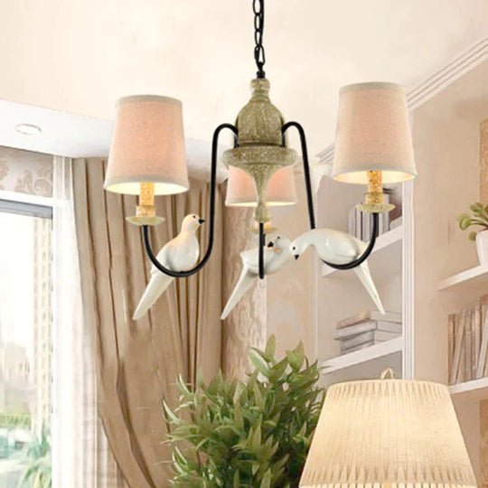 3/8 Lights Fabric Hanging Chandelier Traditional Flaxen Tapered Dining Room Pendant Light Fixture