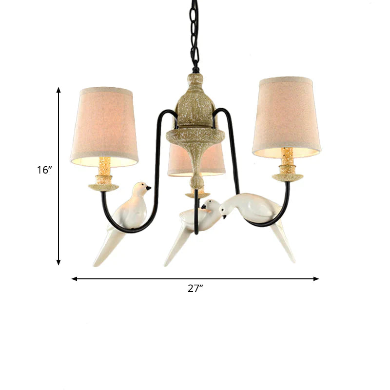 3/8 Lights Fabric Hanging Chandelier Traditional Flaxen Tapered Dining Room Pendant Light Fixture