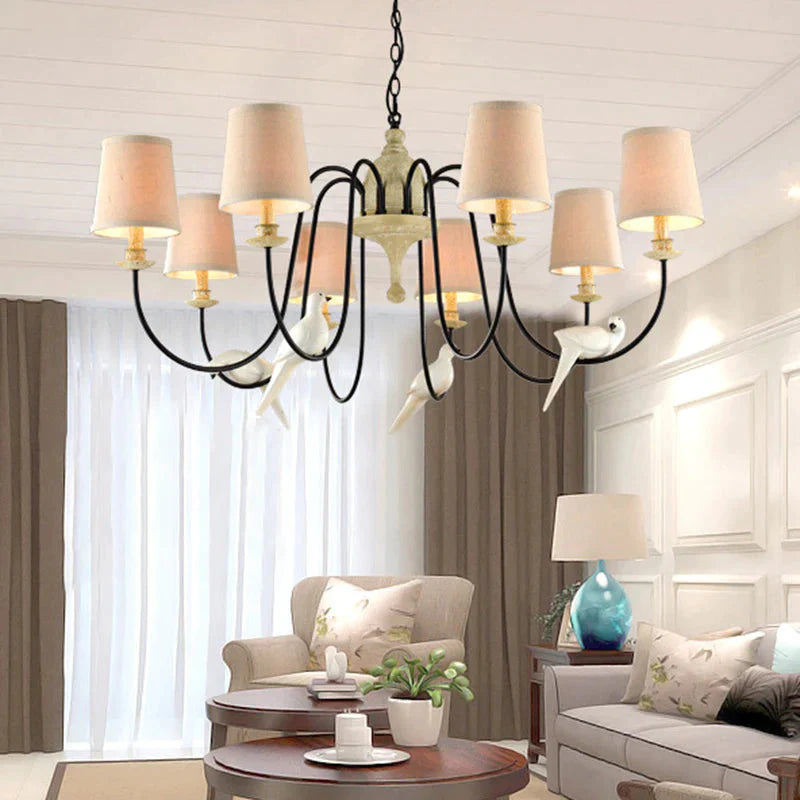 3/8 Lights Fabric Hanging Chandelier Traditional Flaxen Tapered Dining Room Pendant Light Fixture