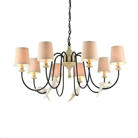 3/8 Lights Fabric Hanging Chandelier Traditional Flaxen Tapered Dining Room Pendant Light Fixture