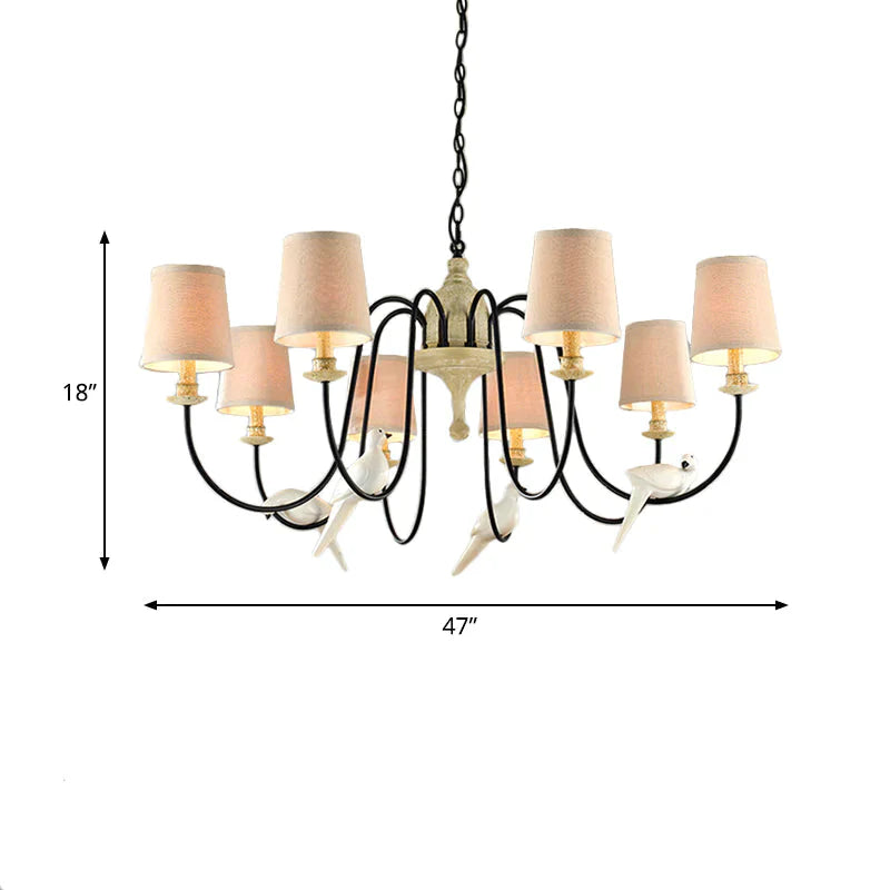 3/8 Lights Fabric Hanging Chandelier Traditional Flaxen Tapered Dining Room Pendant Light Fixture