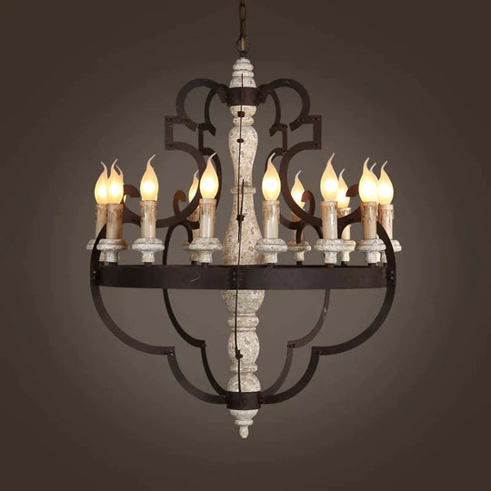 Wooden Brown Hanging Chandelier Candle 15 Bulbs Traditional Pendant Light Fixture For Dining Room