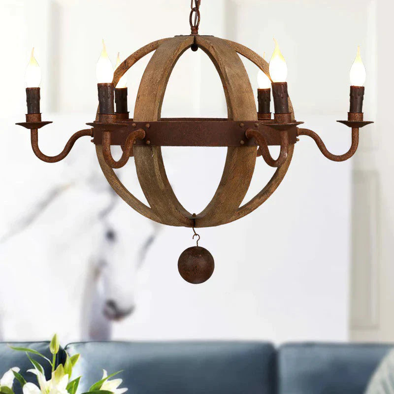 Globe Wooden Ceiling Light Traditional 6/8 - Bulb Dining Room Pendant Chandelier In Brown 6 /