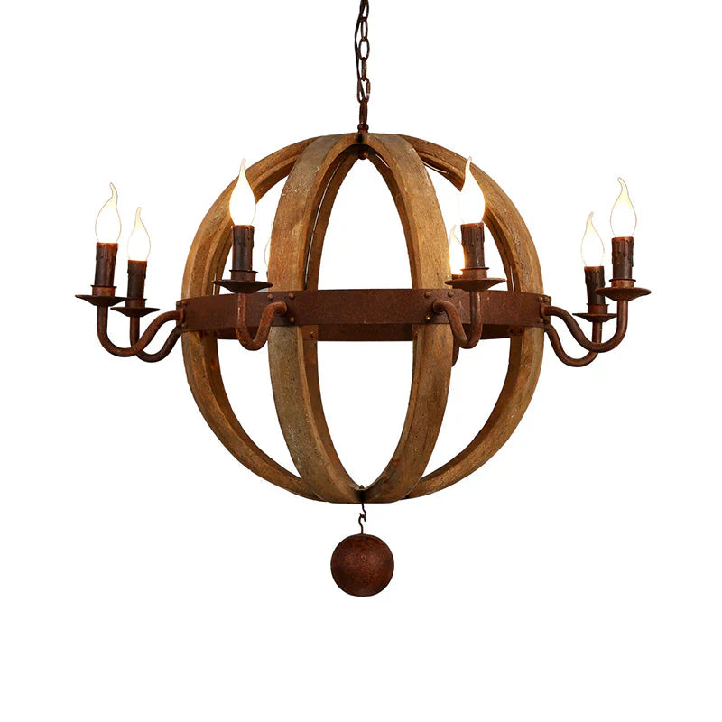 Globe Wooden Ceiling Light Traditional 6/8 - Bulb Dining Room Pendant Chandelier In Brown 8 /