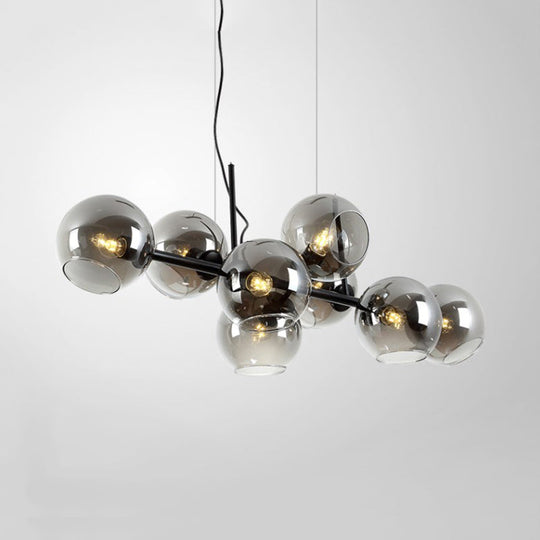 Clear/Smoke Glass 8 Bulbs Suspended Lighting Fixture In Black/Gold For Dining Room Pendant