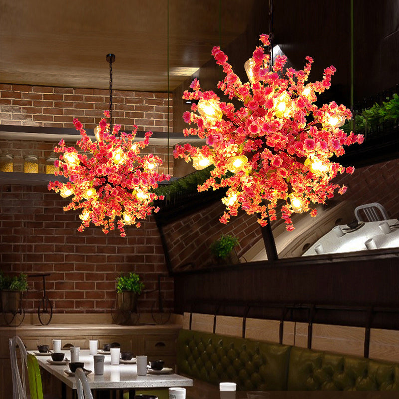 Furud - Peach 12 Lights Chandelier: Vintage Metal Flower Pendant Light