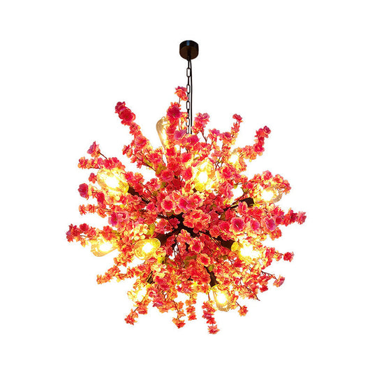 Furud - Peach 12 Lights Chandelier: Vintage Metal Flower Pendant Light