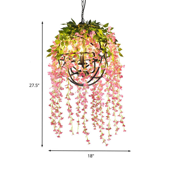 Lucy - Hanging Retro Floral Chandelier 3 Heads Metal Down Lighting Pendant In Black For Restaurant