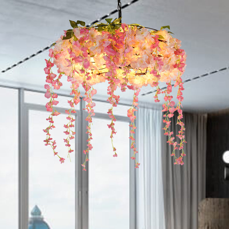 Monica - Pink 5 Lights Chandelier Lighting Vintage Metal Floral Hanging Pendant Light For Restaurant